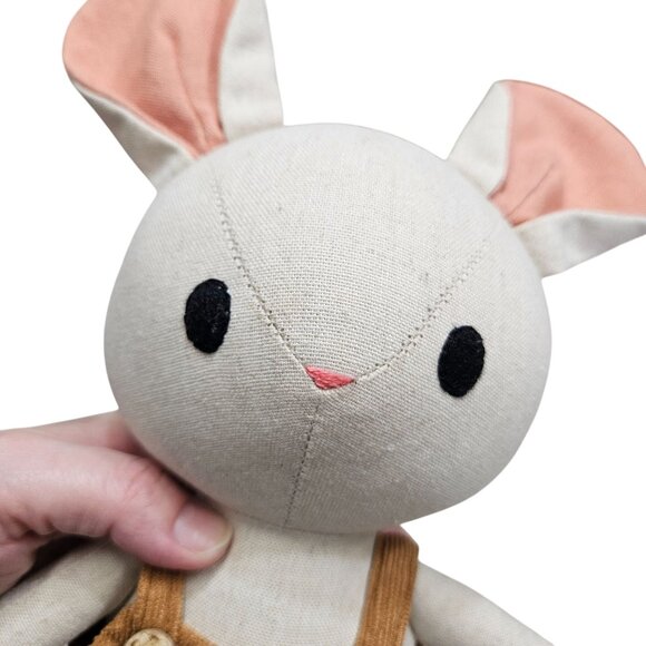Handmade Stuffed Mouse Doll Tan Overalls Button Details Soft Toy - Picture 8 of 9